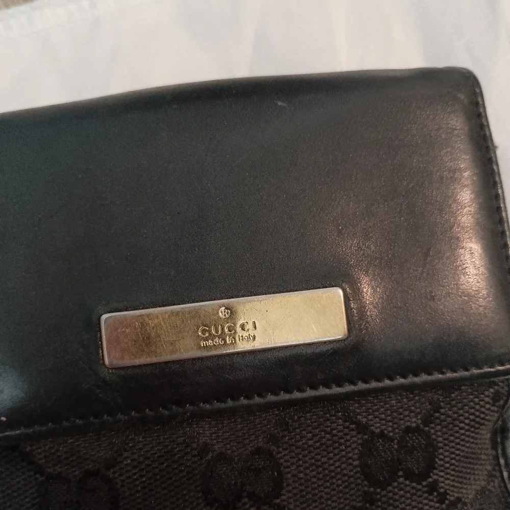 GUCCI W Hook Wallet GG Canvas Canvas x Leather Authentic